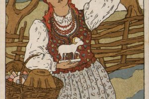 kobieta z koszyczkiem i baraniem